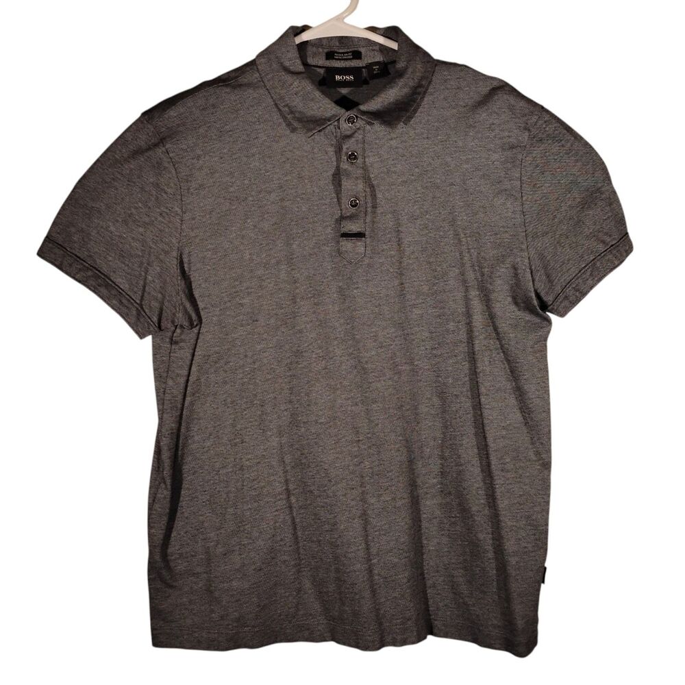 Hugo Boss polo shirt mens L Large blue short sleeve regular fit mercerised